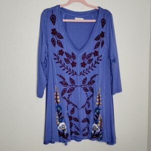 CAITE Embroidered Floral 3/4 Sleeve Shirt Size Large